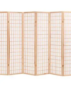 vidaXL Folding 6-Panel Room Divider Japanese Style 240×170 cm Natural