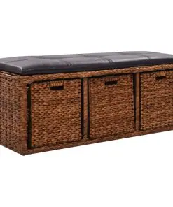 vidaXL Bench with 3 Baskets Seagrass 105x40x42 cm Brown