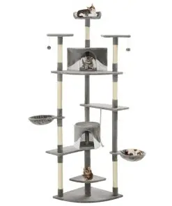 vidaXL Cat Tree with Sisal Scratching Posts 203 cm Grey and White