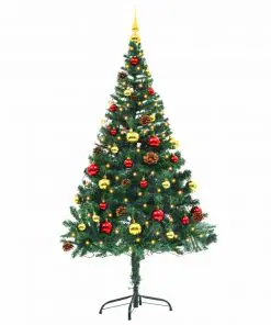 vidaXL Faux Christmas Tree Decorated with Baubles and LEDs 150cm Green