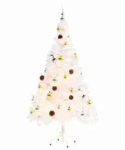 vidaXL Faux Christmas Tree Decorated with Baubles and LEDs 150cm White