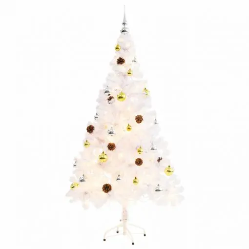 vidaXL Faux Christmas Tree Decorated with Baubles and LEDs 150cm White