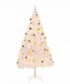 vidaXL Faux Christmas Tree Decorated with Baubles and LEDs 210cm White