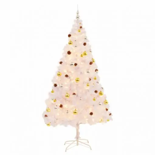 vidaXL Faux Christmas Tree Decorated with Baubles and LEDs 210cm White