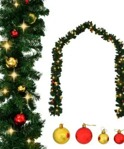 vidaXL Christmas Garland Decorated with Baubles and LED Lights 20 m