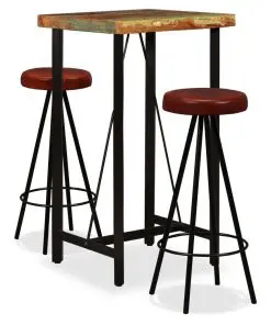 vidaXL 3 Piece Bar Set Solid Reclaimed Wood and Genuine Leather