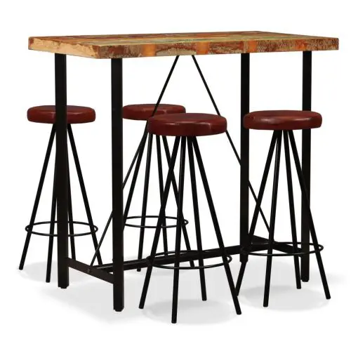 vidaXL 5 Piece Bar Set Solid Reclaimed Wood and Genuine Leather