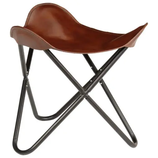 vidaXL Butterfly Stool Brown Real Leather