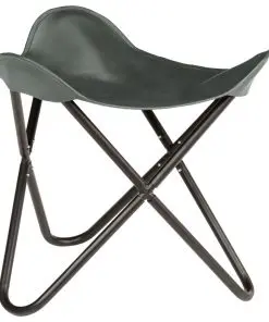 vidaXL Butterfly Stool Grey Real Leather