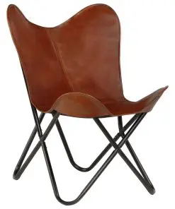 vidaXL Butterfly Chair Brown Kids Size Real Leather