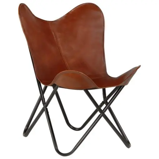 vidaXL Butterfly Chair Brown Kids Size Real Leather