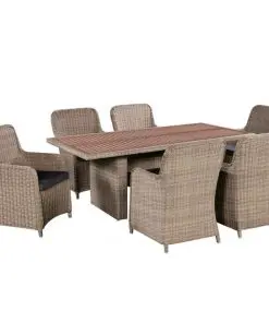 vidaXL 7 Piece Outdoor Dining Set with Cushions Poly Rattan Brown