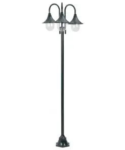 vidaXL Garden Post Light E27 220 cm Aluminium 3-Lantern Dark Green