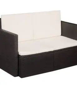 vidaXL 2 Seater Garden Sofa with Cushions Brown Poly Rattan