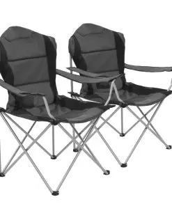vidaXL Folding Camping Chairs 2 pcs 96x60x102 cm Grey