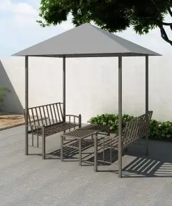 vidaXL Garden Pavilion with Table and Benches 2.5×1.5×2.4 m Anthracite