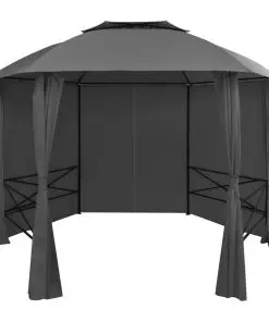 vidaXL Garden Marquee Pavilion Tent with Curtains Hexagonal 360×265 cm