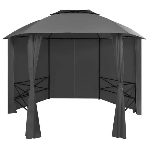 vidaXL Garden Marquee Pavilion Tent with Curtains Hexagonal 360×265 cm