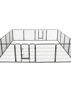 vidaXL Dog Playpen 16 Panels Steel 80×80 cm Black