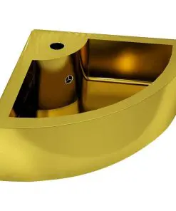vidaXL Wash Basin with Overflow 45x32x12.5 cm Ceramic Gold