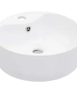vidaXL Wash Basin with Overflow 36×13 cm Ceramic White