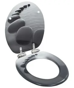 vidaXL WC Toilet Seat with Soft Close Lid MDF Stones Design