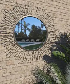 vidaXL Garden Wall Mirror Sunburst 80 cm Black