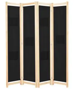 vidaXL 4-Panel Room Divider Black 160x170x4 cm Fabric