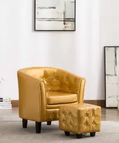 vidaXL Tub Chair with Footstool Gold Faux Leather