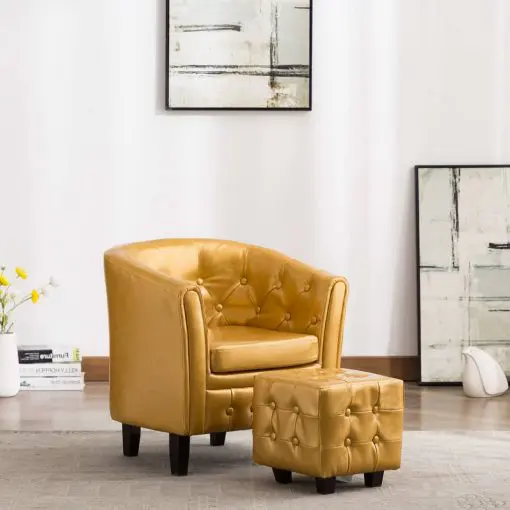vidaXL Tub Chair with Footstool Gold Faux Leather