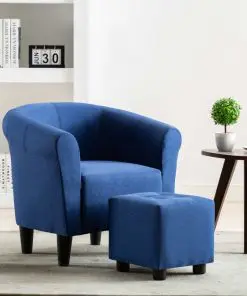 vidaXL 2 Piece Armchair and Stool Set Blue Fabric