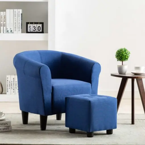 vidaXL 2 Piece Armchair and Stool Set Blue Fabric