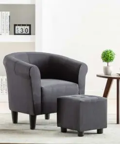 vidaXL 2 Piece Armchair and Stool Set Black Fabric