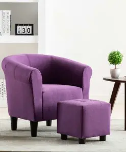 vidaXL 2 Piece Armchair and Stool Set Purple Fabric