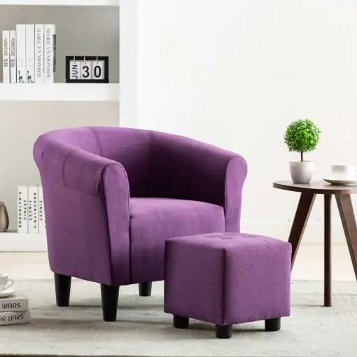 vidaXL 2 Piece Armchair and Stool Set Purple Fabric