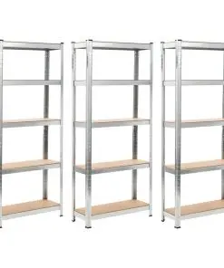 vidaXL Storage Shelves 3 pcs Silver 75x30x172 cm Steel and MDF
