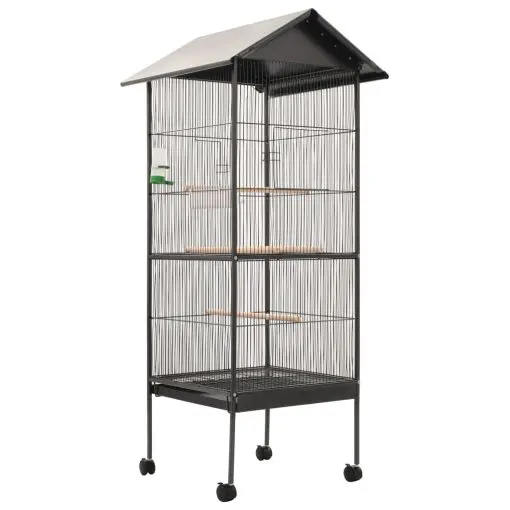 vidaXL Bird Cage with Roof Grey 66x66x155 cm Steel