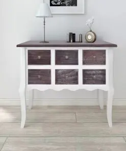 vidaXL Console Cabinet 6 Drawers Brown and White Wood