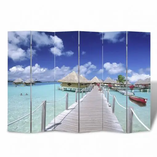 vidaXL Folding Room Divider Print 240x170cm Beach