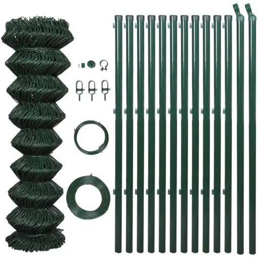 vidaXL Chain Link Fence with Posts Galvanised Steel 1.25×25 m Green