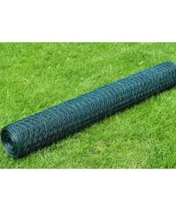 vidaXL Chicken Wire Fence Galvanised with PVC Coating 25×1 m Green