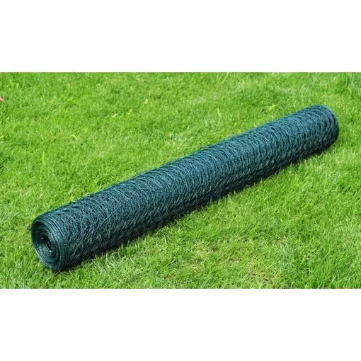 vidaXL Chicken Wire Fence Galvanised with PVC Coating 25×1 m Green