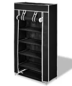 Fabric Shoe Cabinet with Cover 58 x 28 x 106 cm Black