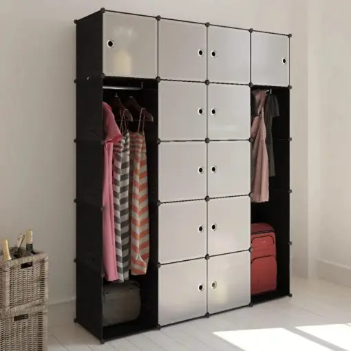 vidaXL Modular Cabinet 14 Compartments Black and White 37x146x180.5 cm