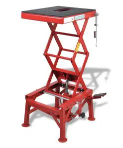 Red Motorcycle Lift 135 kg with Foot Pad, Locking Bar, Release Valve