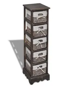 vidaXL Paulownia Wood Storage Rack 5 Weaving Baskets Brown