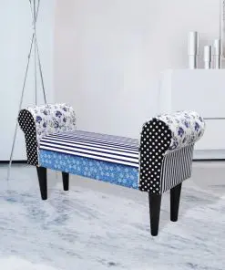 Patchwork Bench Country Living Style Blue & White