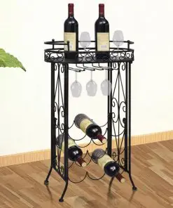 vidaXL Wine Rack with Glass Holder for 9 Bottles Metal