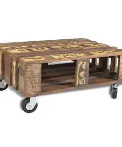 vidaXL Coffee Table with 4 Wheels Reclaimed Wood