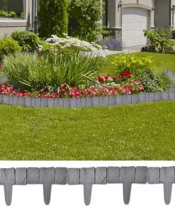 vidaXL Plastic Garden / Lawn Fence Stone Look 41 pcs 10 m